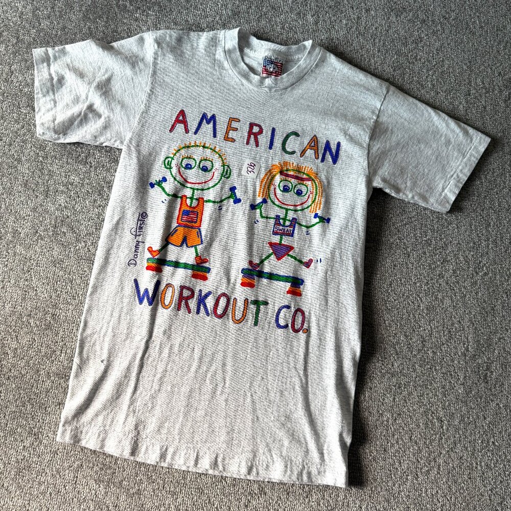 Vintage 90's Danny First American Workout Co. U.S.A. Gray Tee Men's Small